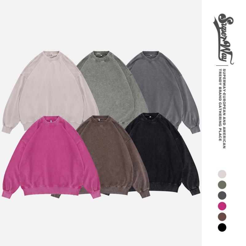 スウェット メンズ 男性用 秋冬 長袖 コットン ウォッシュ加工 プリント ゆったり プルオーバー 薄手 黒 ブラック グレー 緑 グリーン ピンク系 杏色 普段使い