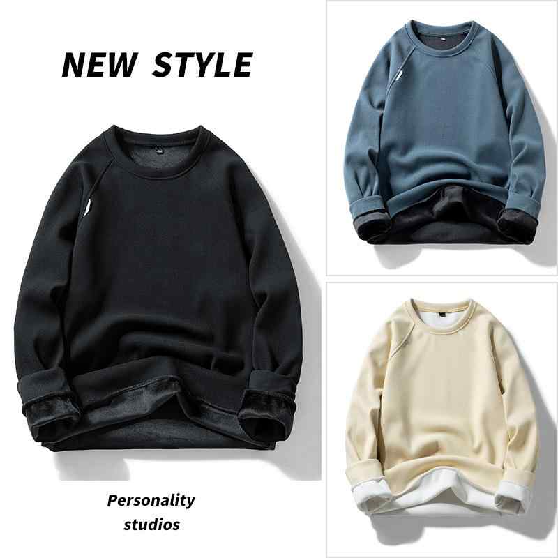 Tシャツ メンズ 秋冬 加厚 裏起毛 無地 ラウンドネック 長袖 あったかインナー 暖かい 肌着 カットソー トップス カジュアル 部屋着 普段使い ブラック カーキ グレー ポリエステル