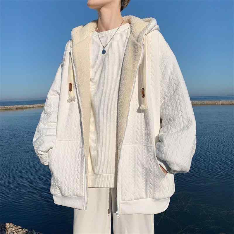 パーカー メンズ ボアジャケット 秋冬 厚手 フリースジャケット 防寒 暖か 無地 ゆったり カジュアル 長袖 ジップアップパーカー 白 黒 グレー