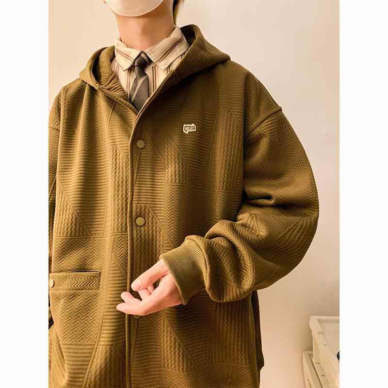 パーカー メンズ 男性用 ヴィンテージ風 春秋 スウェット ジップアップ フーディ 長袖 ルーズ 刺繍 緑 黒