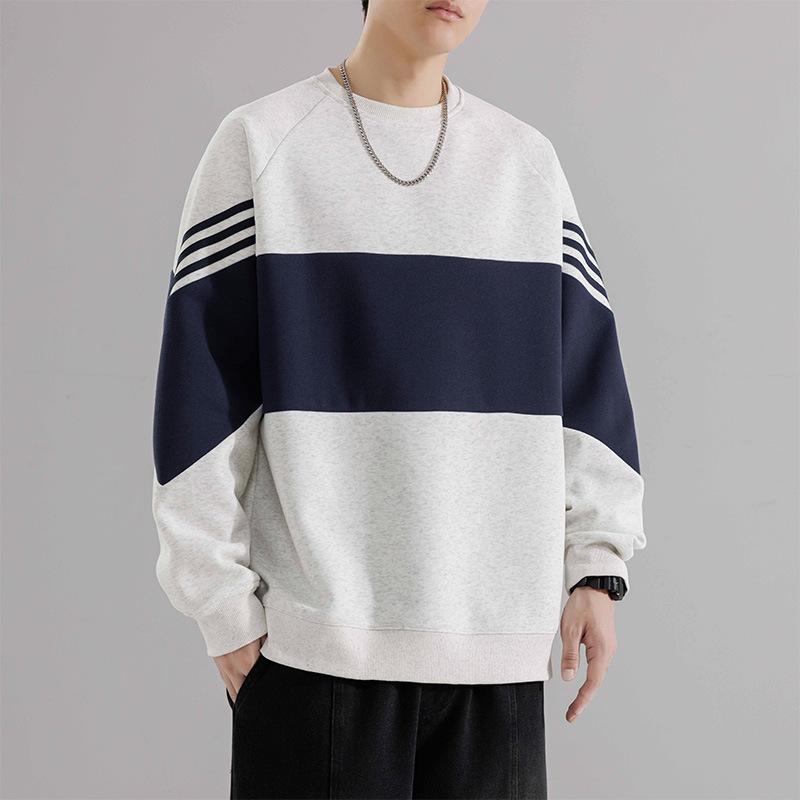 スウェット メンズ 春秋 拼色 切り替え ルーズフィット トレーナー 長袖 プルオーバー トップス スポーティー カジュアル 花白灰 黒 豆緑
