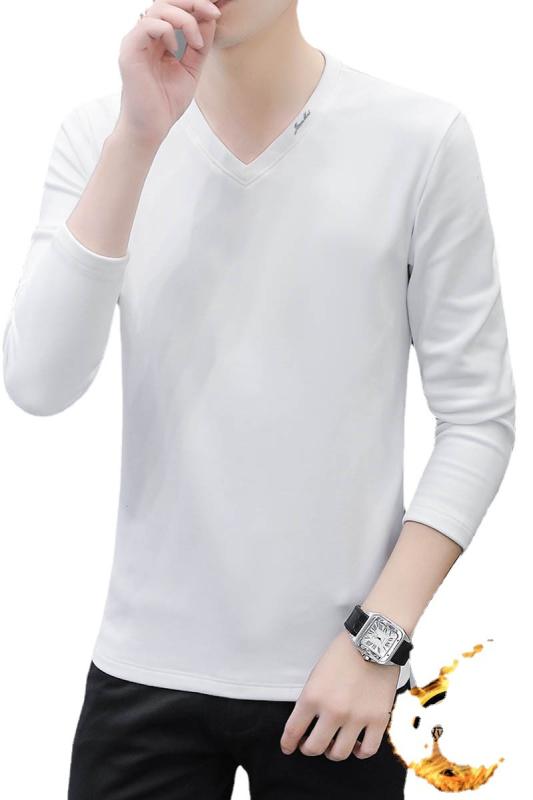 Tシャツ メンズ 男性用 秋冬 裏起毛 厚手 防寒 長袖 ポリエステル 無地 グレー 黒 コーヒー色 白 普段使い 部屋着