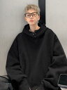 パーカー メンズ 春秋 高襟 ボタン ポリエステル 無地 リブ 裾 ゆるめ カジュアル トップス 黒 ブラック グレー