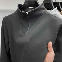 メンズ スウェット プルオーバー 長袖 Tシャツ カットソー スタンドカラー 無地 綿 コットン 春秋 普段使い 部屋着 黒 ブラック グレー カーキ アプリコット