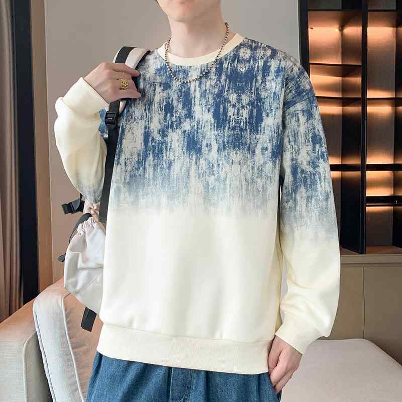パーカー メンズ 春秋物 カジュアル プルオーバー ゆったり グラデーション プリント 長袖 トップス スポーティー ストリート ブラック ホワイト グレー ポリエステル