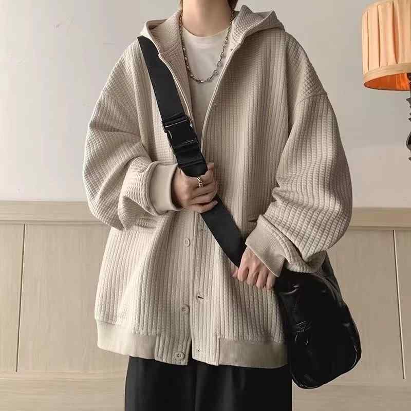 パーカー メンズ 男性用 ワッフル 無地 ドロップショルダー トレーナー 配色 春秋 ジップアップ フード..