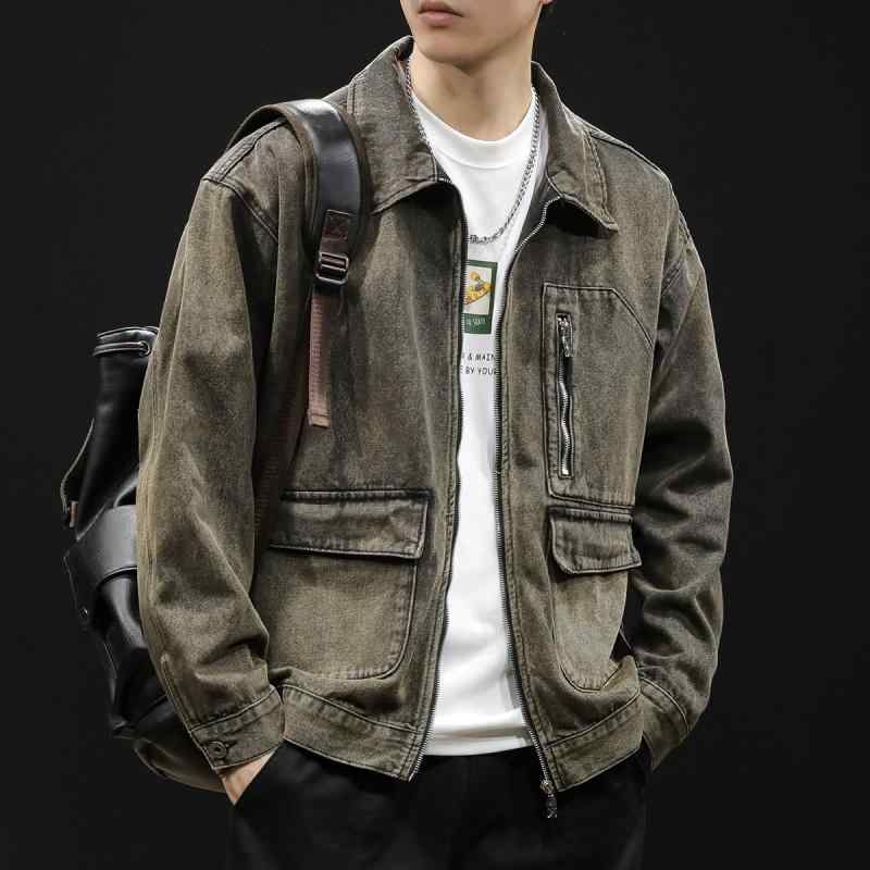 デニムジャケット 男性用 ブルゾン 秋冬 ゆったり 多ポケット 黒 ブラック系 Gジャン アウター