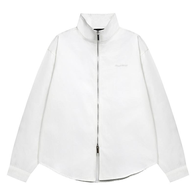 ジャケット 男性用 ストリート系 無地 スタンドカラー 長袖 コットン ダブルジップ 宽松 ブラック 黒 ホワイト 白 秋 アウター