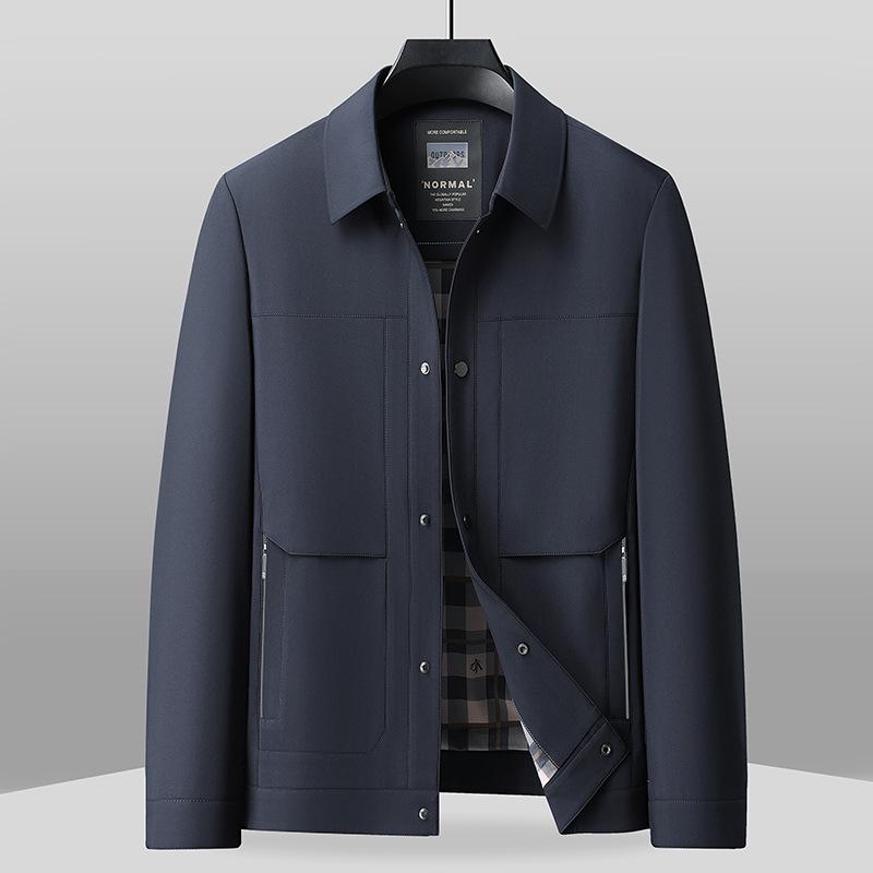 ジャケット 男性用 春秋 紳士服 普段使い 襟付き ポリエステル アウター ブルゾン ジャンパー ネイビー ブラック