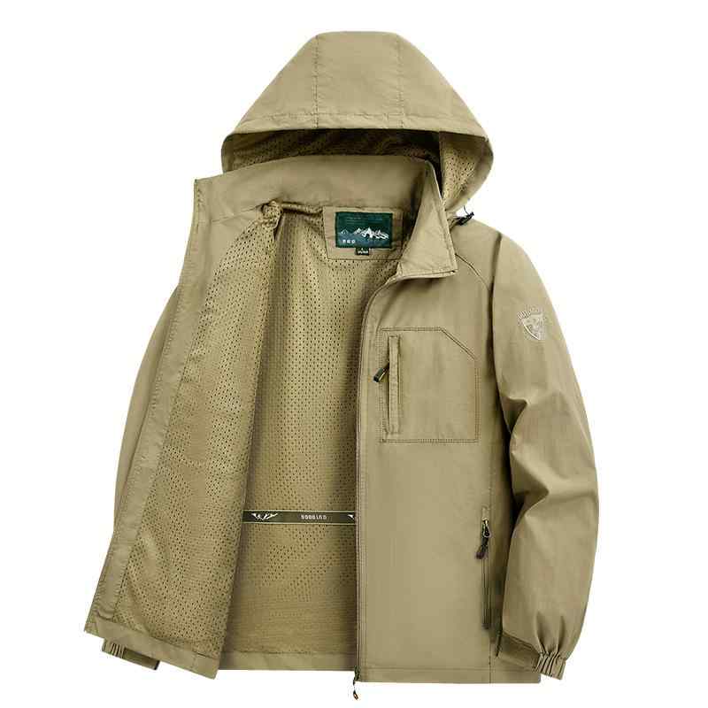 ジャケット メンズ 男性用 アウトドア ウェア 防風 防水 登山 ジャンパー ブルゾン ゆったり 大きめサイズ 春秋 薄手 無地 黒 ブラック カーキ ネイビー 紺色・素材: 通気性のある化学繊維混紡・カテゴリ: ジャケット・スタイル: ブリティッシュスタイル・対象: 24-35歳の都市生活者・襟の形: スタンドカラー・フィット: ゆったり・フロント: ジッパー・フード: あり・厚さ: 薄手・柄: 無地・誤差範囲: 1-2cm・対象年齢: 成人・対象: メンズ・生地: 化学繊維混紡・主素材: ナイロン・主素材の含有量: ・裏地: ポリエステル・裏地の含有量: ・シーン: カジュアル・ディテール: マルチポケット・裾: ストレート・製法: 防しわ加工・着丈: レギュラー・ポケット: サイドシームポケット・着方: アウター・袖丈: 長袖・カラー: ブラック.アーミーグリーン.ダークブルー.カーキ・サイズ: M.L.XL.2XL.3XL.4XL.5XL・袖のタイプ: レギュラー