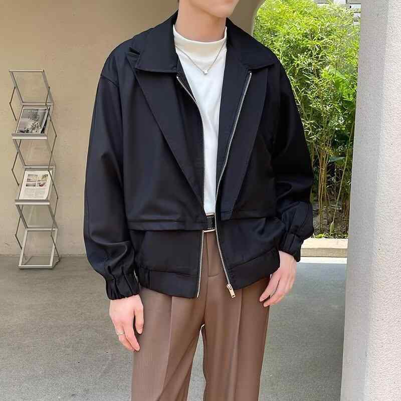 Rakuten - ジャケット メンズ 春秋 ブルゾン ゆったり ショート丈 コットンブレンド ワークジャケット フライトジャケット スタンドカラー コーヒー色 黒