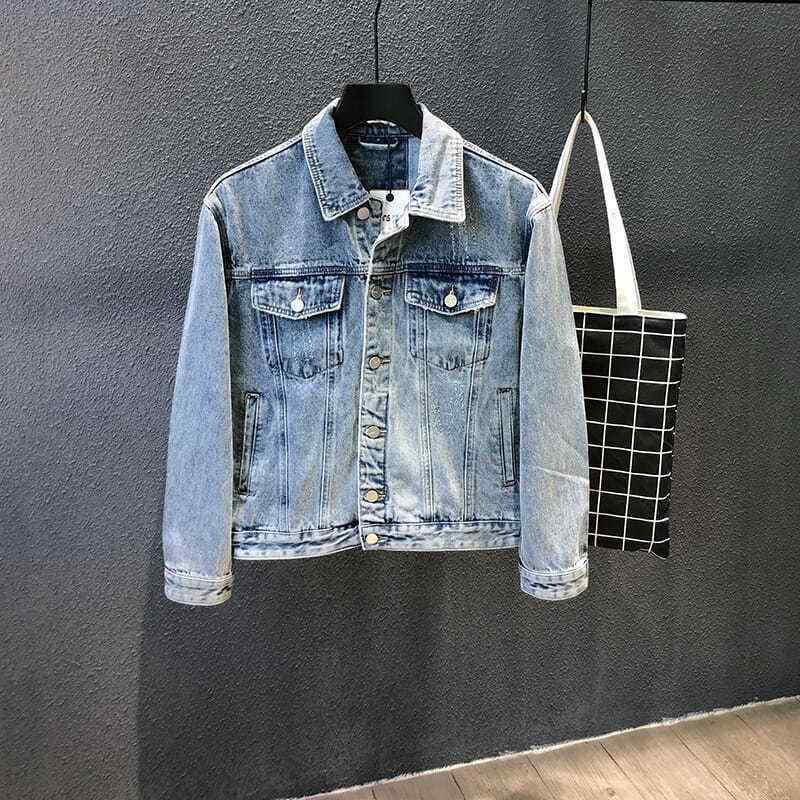 Wear - ジャケット メンズ デニム 春秋 カジュアル スリムフィット 韓国 トップス Gジャン ブルゾン コットン ポリエステル 普段使い 20代 30代 ブラック ブルー