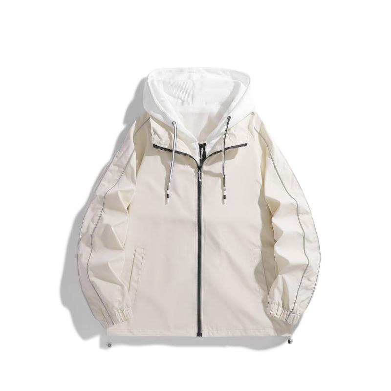 ジャケット 男性用 カジュアル ブルゾン 春秋 アウター 配色 ポリエステル 立ち襟 長袖 グレー 黒 カー..