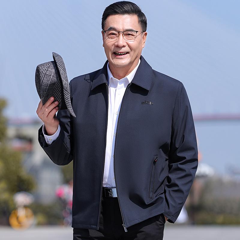 ジャケット 男性用 春秋 シーズン アウター 紳士 服 上着 70代 普段使い 聚酯繊維 翻領 ポケット付き(4)