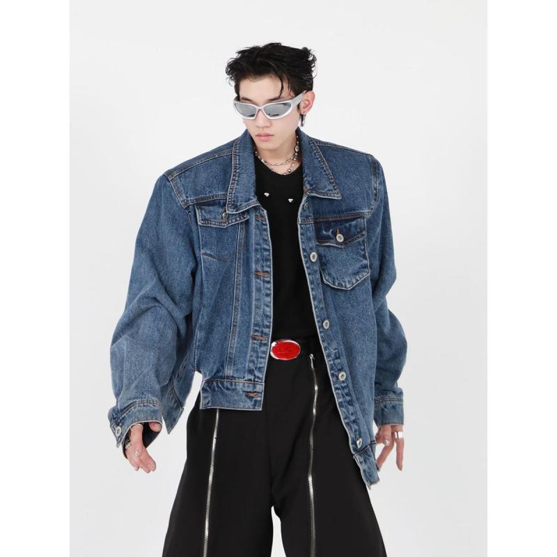 デニムジャケット 男性用 Gジャン アウター 耐摩耗性 ゆったり 厚手 ブルー M L XL 2XL