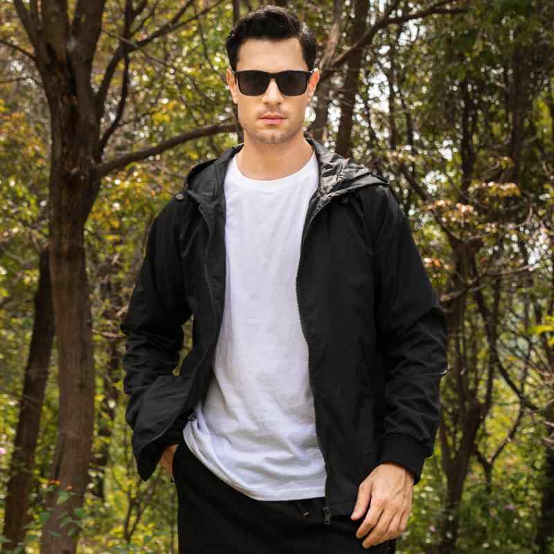 ジャケット メンズ 男性用 ブルゾン 春秋 薄手 撥水 防風 スポーツ アウトドア カジュアル マウンテンパーカー フード付き ブラック 黒 グレー パープル