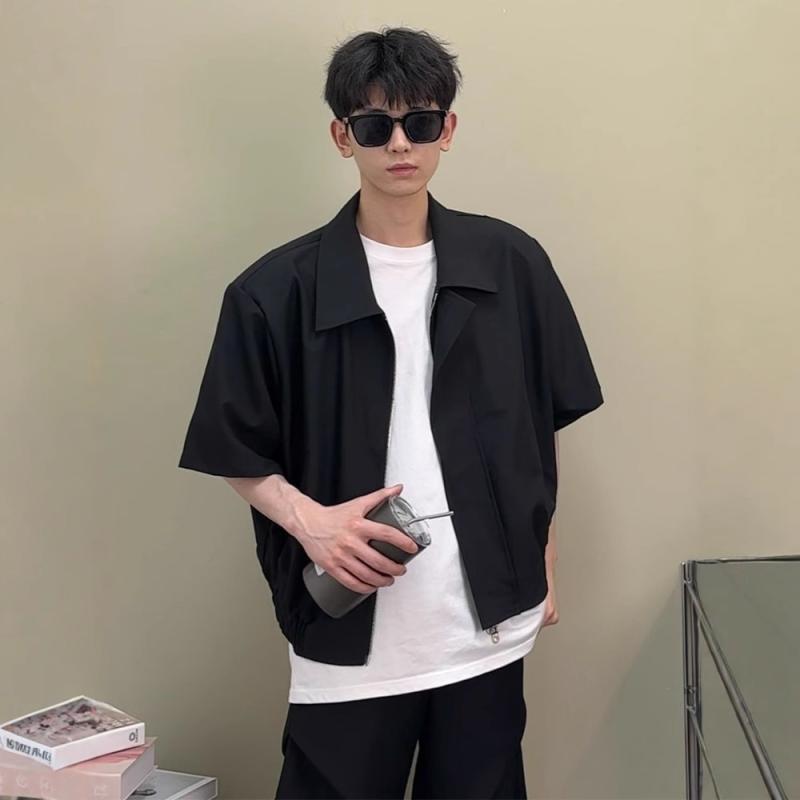 ジャケット 男性用 耐摩耗 夏 5分袖 黒 ショート丈 フライトジャケット風