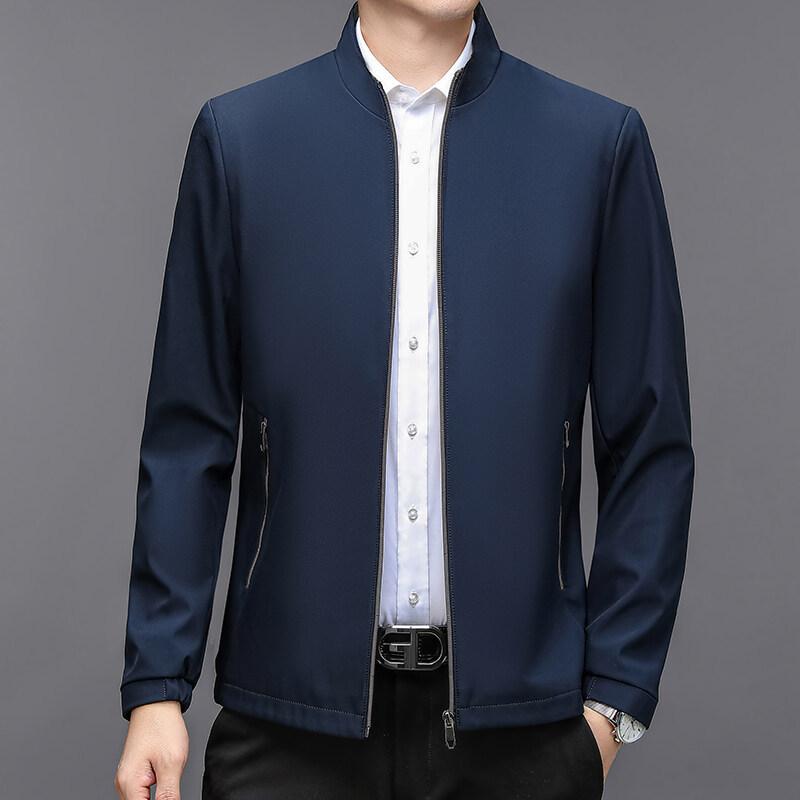 Other - ジャケット メンズ 男性用 ビジネス 紳士服 カジュアル スタンドカラー ブルゾン ジャンパー アウター ポリエステル 無地 春秋 薄手 カーキ ブラック グリーン ブルー