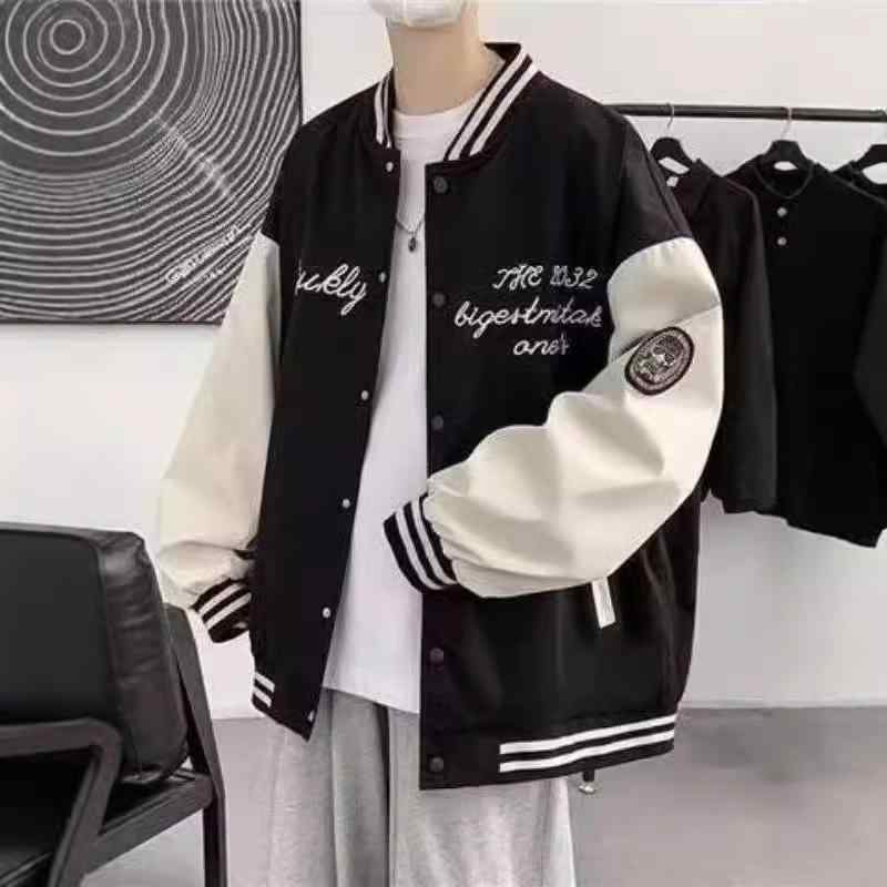 ジャケット メンズ ブルゾン 配色 春秋 韓国 ゆったりサイズ ヒップホップ ラグラン袖 ポリエステル ブ..