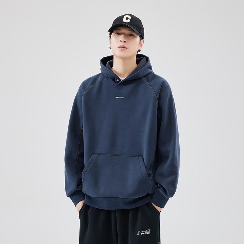 파커 맨즈 가을 겨울 뒤 기모 스웨트 풀오버 후드 첨부 탑스 긴팔 느긋하게 두꺼운 있었는지 따뜻한 캐주얼 세련된 깊은 파랑/커피색