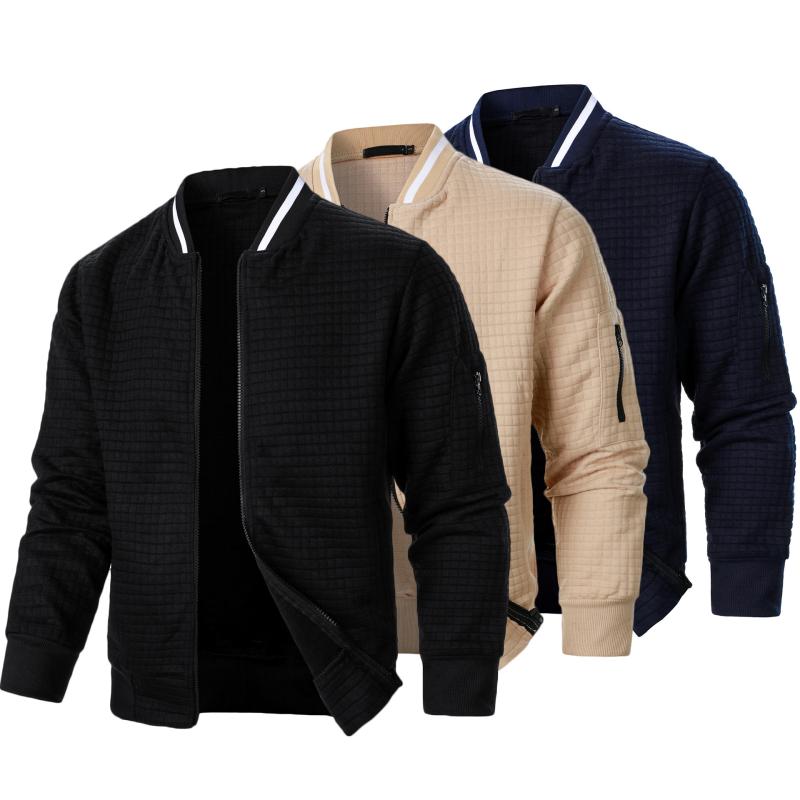 スウェット メンズ 男性用 格子柄 ジップアップ カーディガン 立襟 長袖 トップス S M L XL 2XL 3XL ポリエステル混紡 カジュアル スタイル