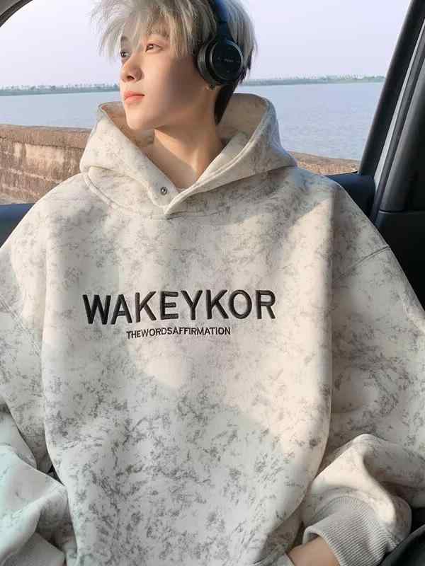 パーカー メンズ 男性用 春秋 長袖 フード付き 英字ロゴ プリント ゆったり 厚手 ブラック アプリコット