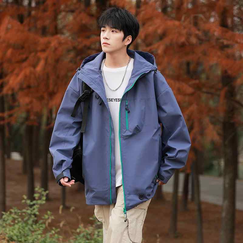ジャケット メンズ 男性用 ブルゾン 春秋 薄手 撥水 無地 フード付き スポーティ カジュアル スタイリッシュ グレー パープル グリーン ブラック ポリエステル