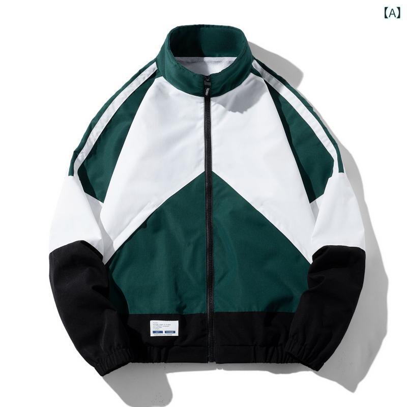 LINEAR shopのジャケット メンズ 男性用 春秋 スポーツ カジュアル ゆったり アウター 配色 トップス 普段着 長袖 緑 グリーン グレー ポリエステル｜アングル2