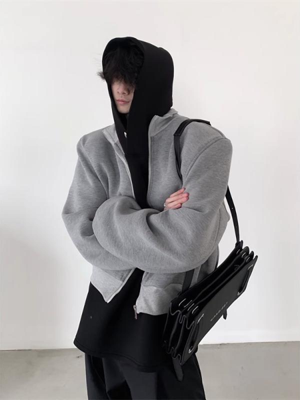 ジャケット メンズ 男性用 ショート丈 ブルゾン 春秋 韓国 無地 グレー 黒 ポリエステル 肩パッド ゆったりサイズ