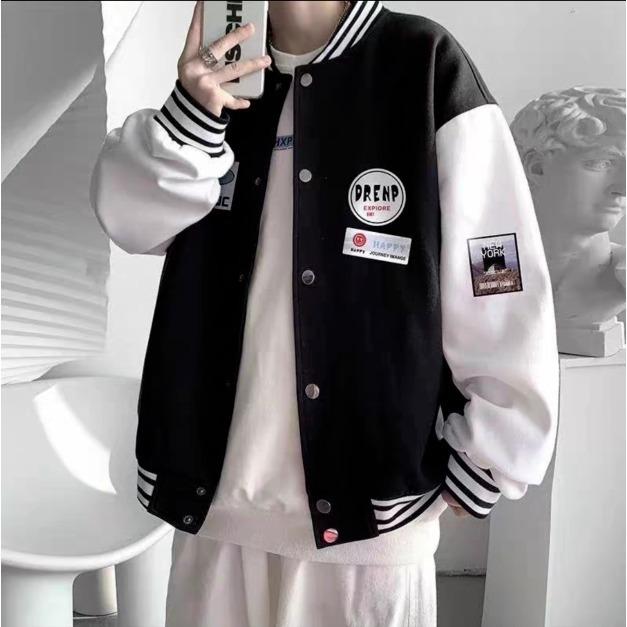 ジャケット メンズ 男性用 棒球 服 ブルゾン ゆったり リラックス スタイル スポーティ カジュアル ストリート 普段使い 春秋 ポリエステル ブラック 黒 グレー