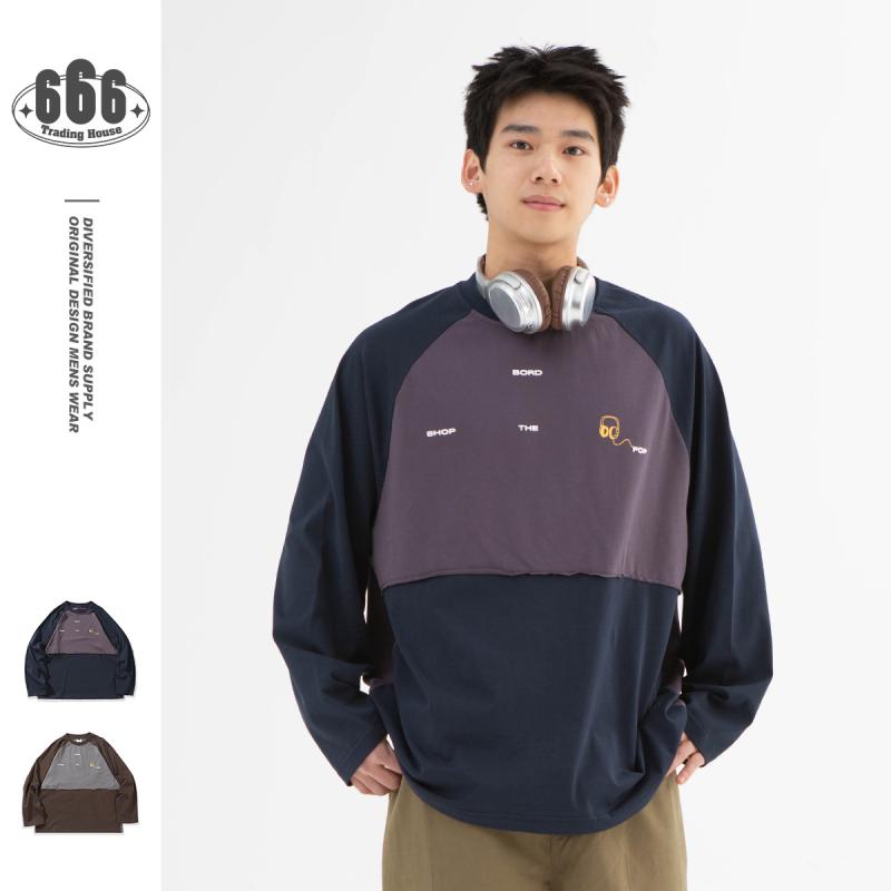 Tシャツ メンズ ストリート系 コットン 長袖トップス プルオーバー プリントTシャツ ゆったり 丸首 紺..