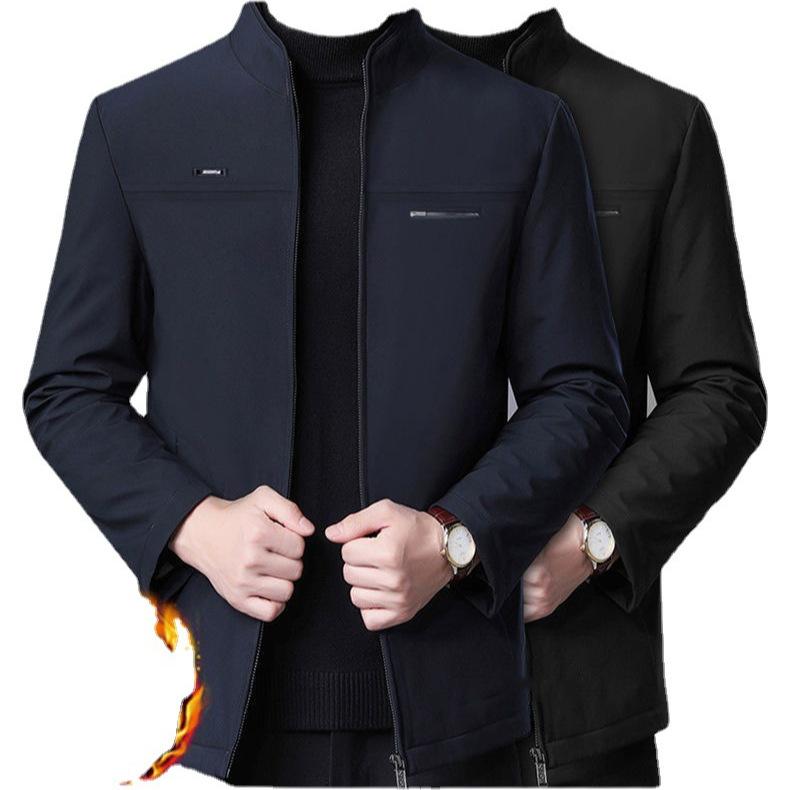 ジャケット メンズ 男性用 中綿 防寒着 秋冬 シニア 紳士服 アウター ジャンパー ブルゾン 暖かい 厚手 裏起毛 多ポケット ゆったり 普段使い ビジネス カジュアル スタイル カーキ ブラック ブルー