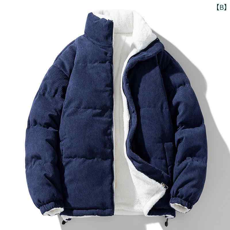 ジャケット メンズ 男性用 冬物 コーデュロイ ボア フリース 厚手 防寒 暖かい 長袖 ジップアップ スタンドカラー 浅青 濃紺色 カーキ ブルゾン ジャンパー アウター 3