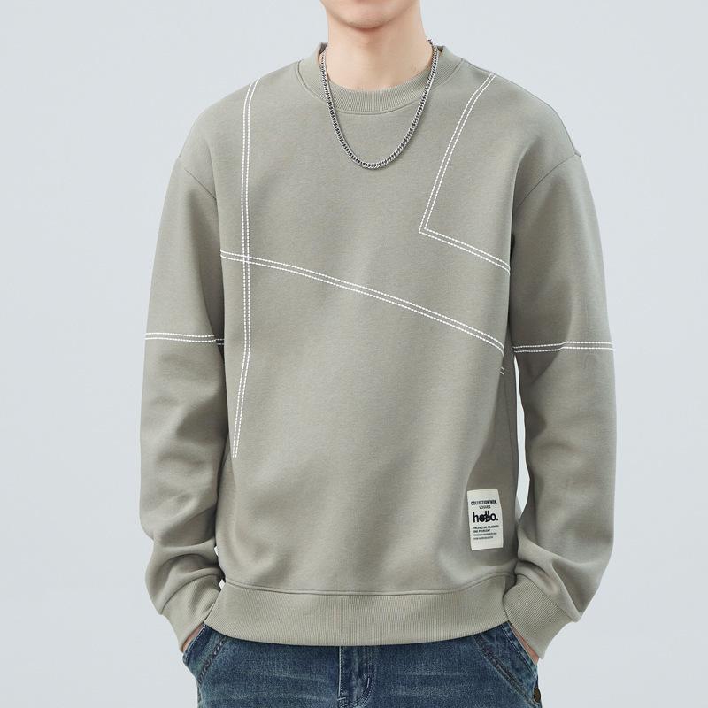 スウェット メンズ 長袖Tシャツ 春秋物 ラウンドネック プルオーバー ゆったり 飾りステッチ カジュアル 普段使い ポリエステル ブラック カーキ グリーン