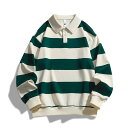 Tシャツ メンズ 長袖 ストライプ柄 襟付き カットソー プルオーバー ポリエステル 春物 薄手 普段使い
