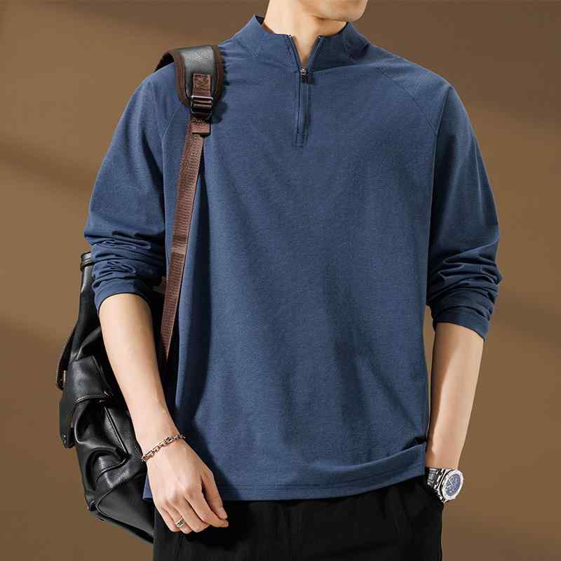 スウェット メンズ 春秋 立襟 ハーフジップ プルオーバー 長袖 Tシャツ 軽熟風 ゆったり 普段使い 部屋着 ポリエステル 無地 黒 ブラック グレー カーキ ネイビー