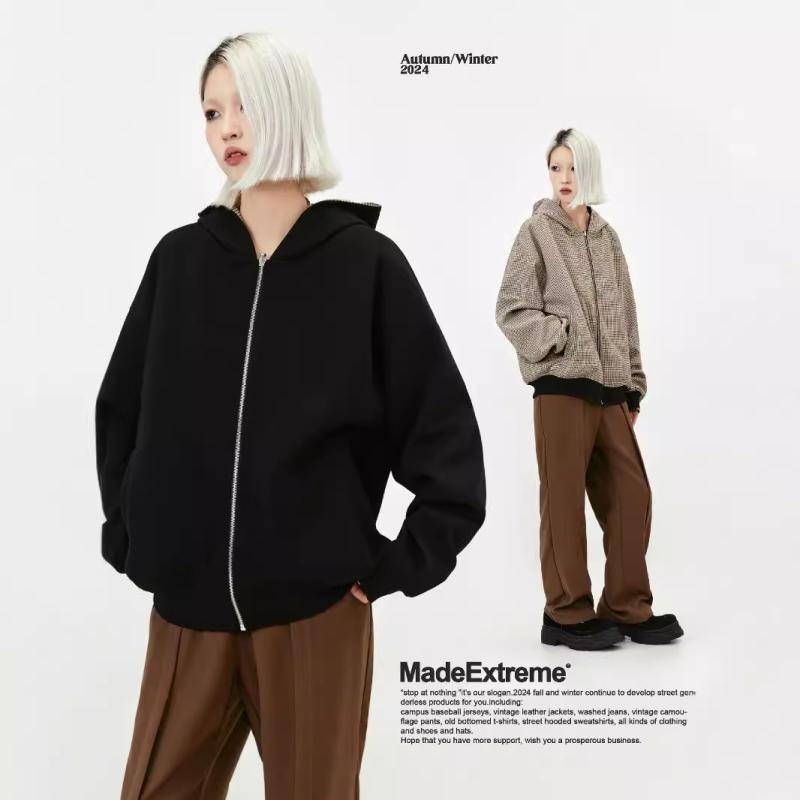 パーカー メンズ 男性用 千鳥格子柄 リバーシブル フード付き ジップアップ コットン 綿 トップス プルオーバー カットソー カジュアル アメカジ