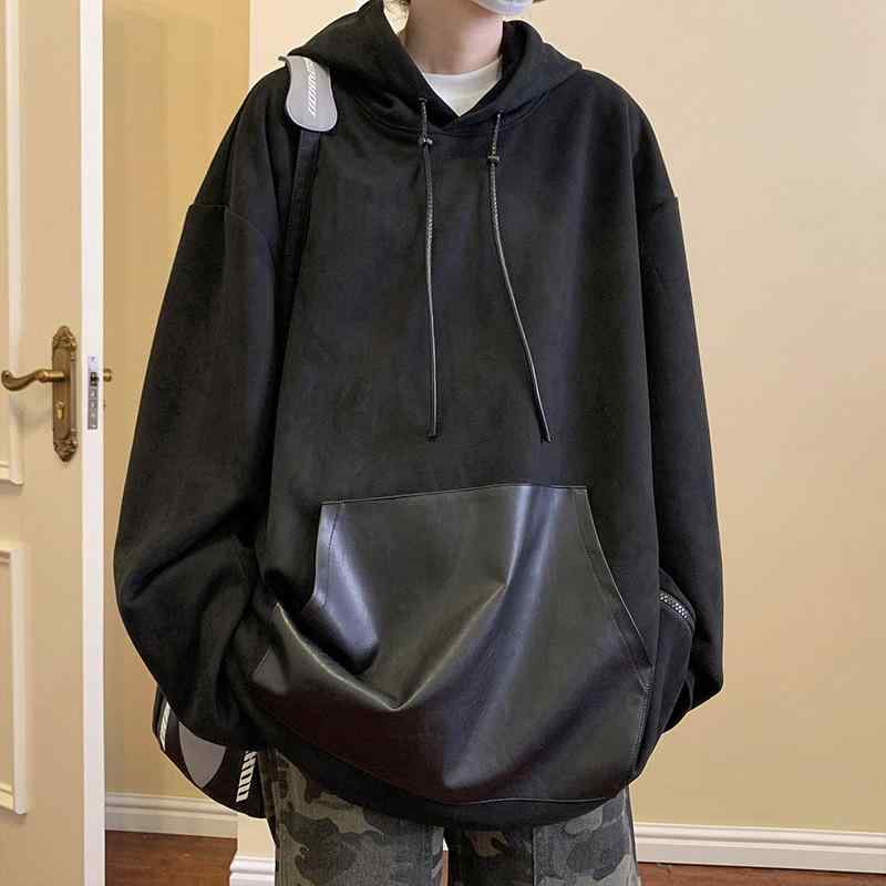スウェット メンズ 男性用 春秋 连帽 パーカー プルオーバー ゆったり ポリエステル 無地 白 黒 M L XL 2XL 3XL