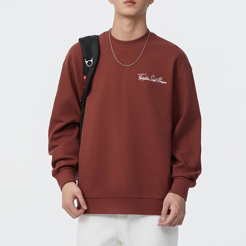 スウェット メンズ トレーナー コットン混紡 刺繍 無地 ルーズフィット ドロップショルダー 長袖 トッ..