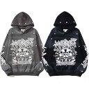 パーカー メンズ 高街 フーディ VTG 秋冬 レトロ プリント ルーズ スウェット レディース ブラック 黒 グレー 綿混紡 長袖 カジュアル スタイル トッ...
