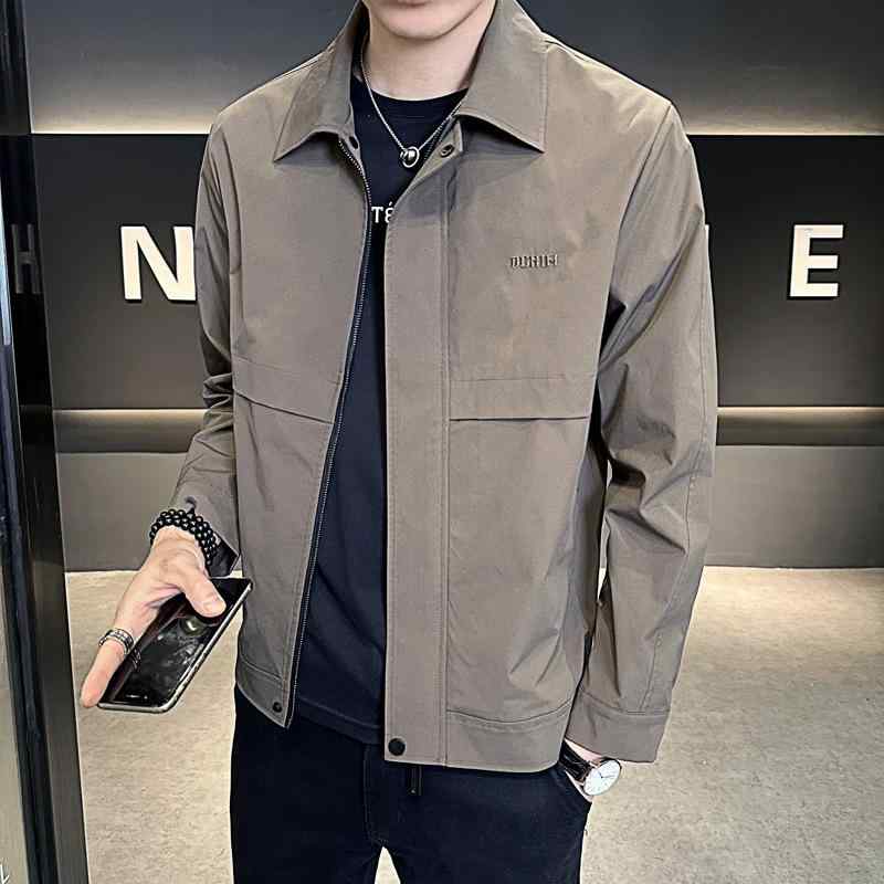 ジャケット メンズ ライトアウター 刺繍 秋物 薄手 襟付き トップス スタイリッシュ カジュアル 普段使い 長袖 グレー ブラック M L XL 2XL 3XL 4XL