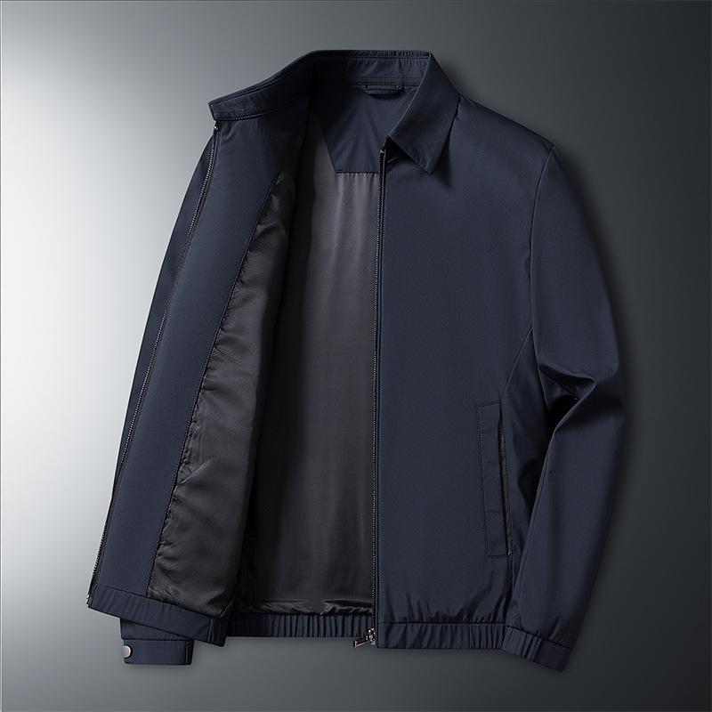 ジャケット 男性用 紳士服 ブルゾン 襟付き ポリエステル 防風 無地 ブラック 黒系 ネイビー 紺色系 M L XL XXL 3XL 4XL 5XL 春秋 カジュアル スポーティ(4)