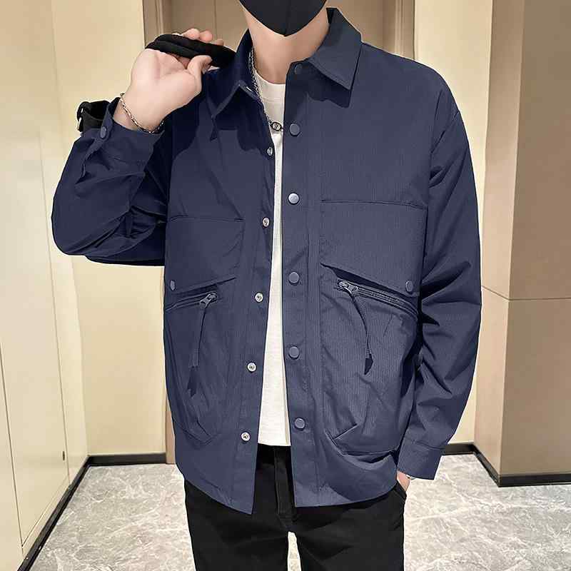 ジャケット メンズ ワークジャケット 春秋用 防風 撥水 ブルゾン 紳士服 襟付き 無地 ルーズフィット ポリエステル ネイビー ホワイト パープル