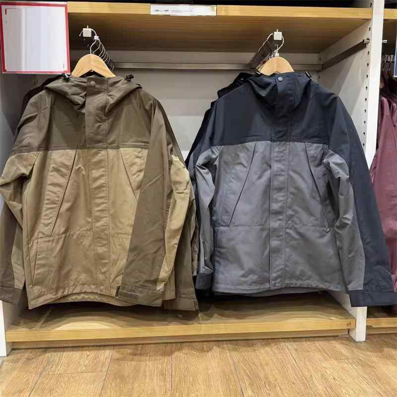 Outdoor Wear - ジャケット 男性用 ウィンドブレーカー 防水 防風 フード付き ブルゾン ジャンパー ワークウェア アウトドアウェア 普段使い 韓国 切り替え 春秋 ブラック ダークブラウン オリーブ ネイビー