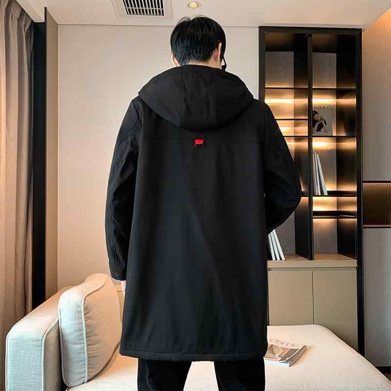 ジャケット メンズ 男性用 ブルゾン フード付き 裏起毛 厚手 防寒 中綿入り ミドル丈 ゆったりサイズ 普段使い カジュアル 秋冬 黒 ブラック グレー ポリエステル