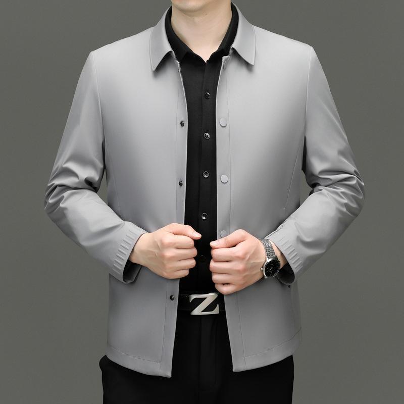 ジャケット メンズ 男性用 紳士服 ブルゾン アウター トップス 襟付き ポリエステル 無地 グレー 紺 カーキ 秋