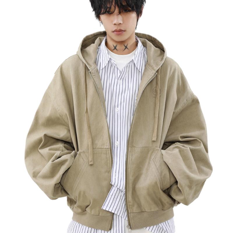 ジャケット 男性用 アメカジ ブルゾン 春秋 ワーク ウェア ストリート系 ゆったりシルエット 長袖 ポリエステル ブラック カーキ