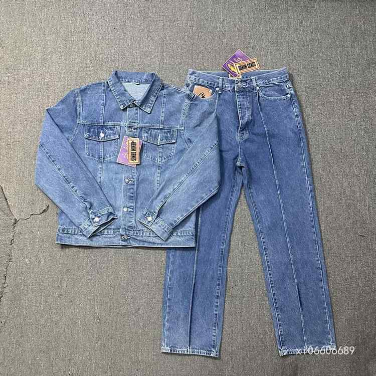 デニムジャケット 男性用 デニムパンツ セットアップ ストリート ヒップホップ 立襟 コットン 防風 ホワイト ブルー グレー ブラック