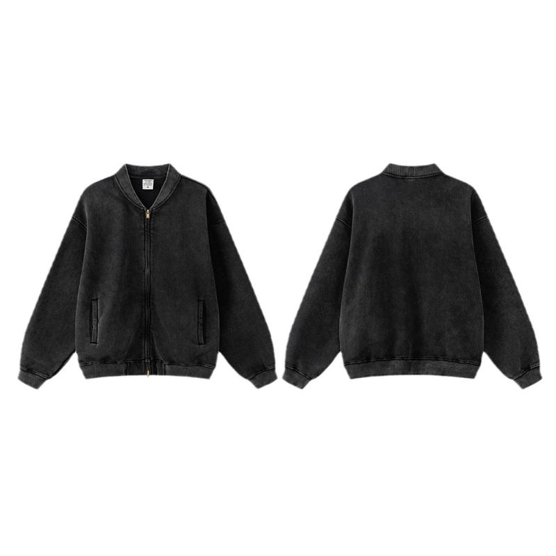 Wear - ジャケット 男性用 秋冬 リブ裾 コットン 立襟 水洗い加工 ゆったりサイズ ドロップショルダー ライトアウター(x2)