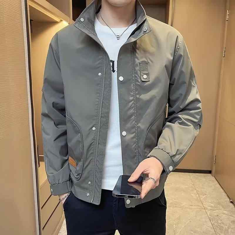 ジャケット メンズ 春秋 カジュアル ブルゾン 立襟 無地 ポリエステル 黒 緑 白 M ...